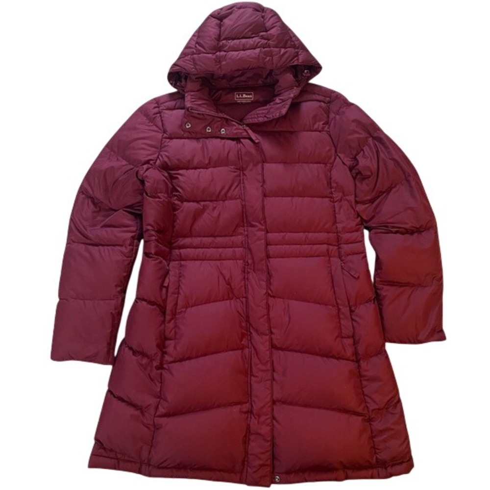 LL Bean Ultrawarm Down Coat Womens Large Burgundy Maroon Puffer Hooded Jacket